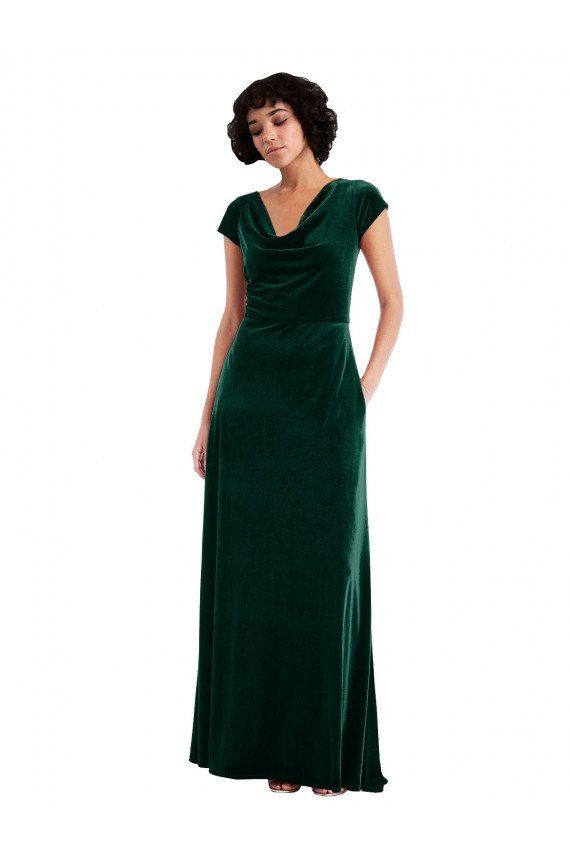 Affordable Cowl Neck Cap Sleeve Velvet Maxi Bridesmaid Dress / Prom Dress with Pockets UK