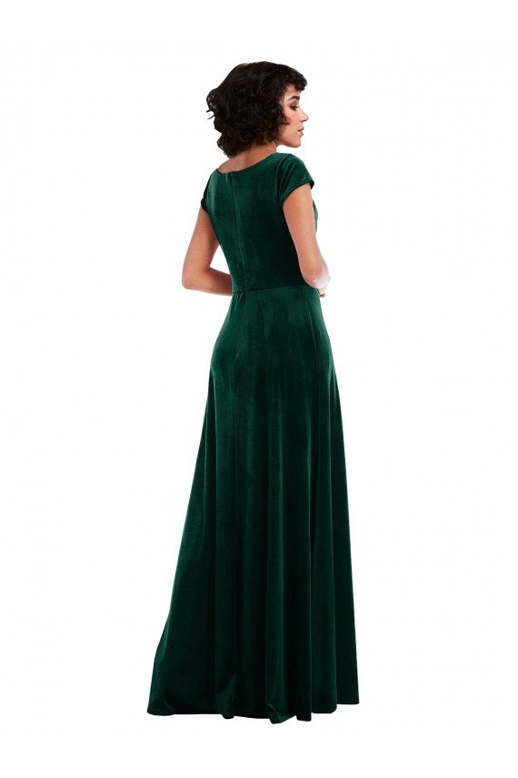 Affordable Cowl Neck Cap Sleeve Velvet Maxi Bridesmaid Dress / Prom Dress with Pockets UK