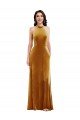 Affordable High-Neck Halter Velvet Maxi Bridesmaid Dress / Prom Dress with Front Slit UK