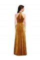 Affordable High-Neck Halter Velvet Maxi Bridesmaid Dress / Prom Dress with Front Slit UK