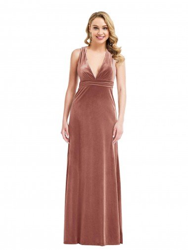 Affordable Plunging Neckline Formal Velvet Maxi Bridesmaid Dress / Prom Dress with Criss Cross Open Back UK