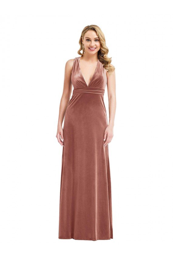 Affordable Plunging Neckline Formal Velvet Maxi Bridesmaid Dress / Prom Dress with Criss Cross Open Back UK