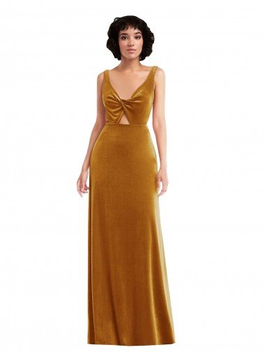 Affordable Twist Front Cutout Velvet Maxi Bridesmaid Dress / Prom Dress with Pockets UK