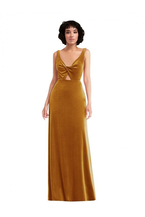 Affordable Twist Front Cutout Velvet Maxi Bridesmaid Dress / Prom Dress with Pockets UK