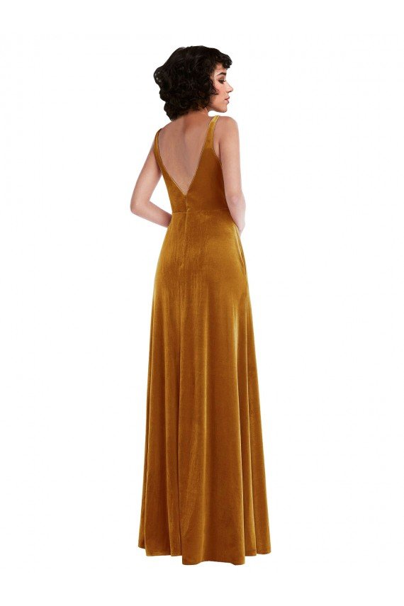 Affordable Twist Front Cutout Velvet Maxi Bridesmaid Dress / Prom Dress with Pockets UK