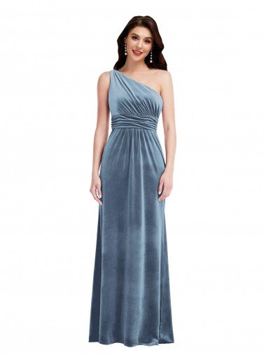 Affordable One Shoulder Draped Velvet Maxi Bridesmaid Dress / Prom Dress UK