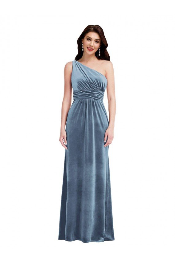 Affordable One Shoulder Draped Velvet Maxi Bridesmaid Dress / Prom Dress UK