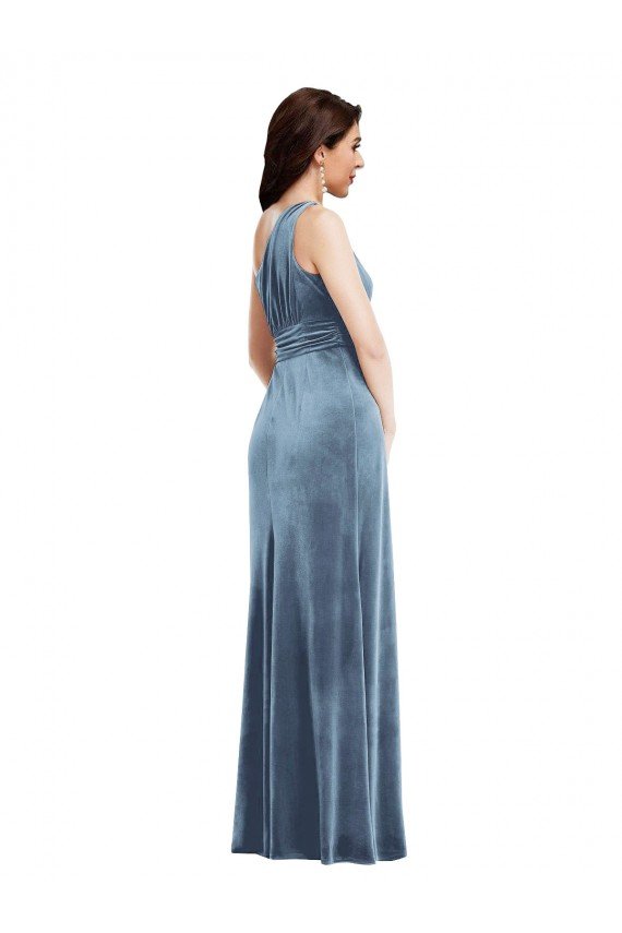 Affordable One Shoulder Draped Velvet Maxi Bridesmaid Dress / Prom Dress UK