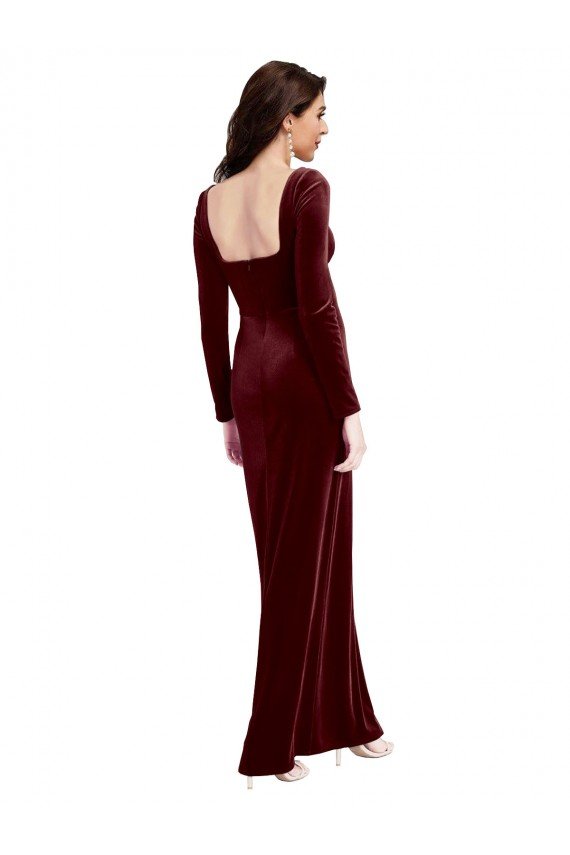 Affordable Sleek Square Neck Spaghetti Straps Velvet Bridesmaid Dress / Prom Dress with Side Slit UK