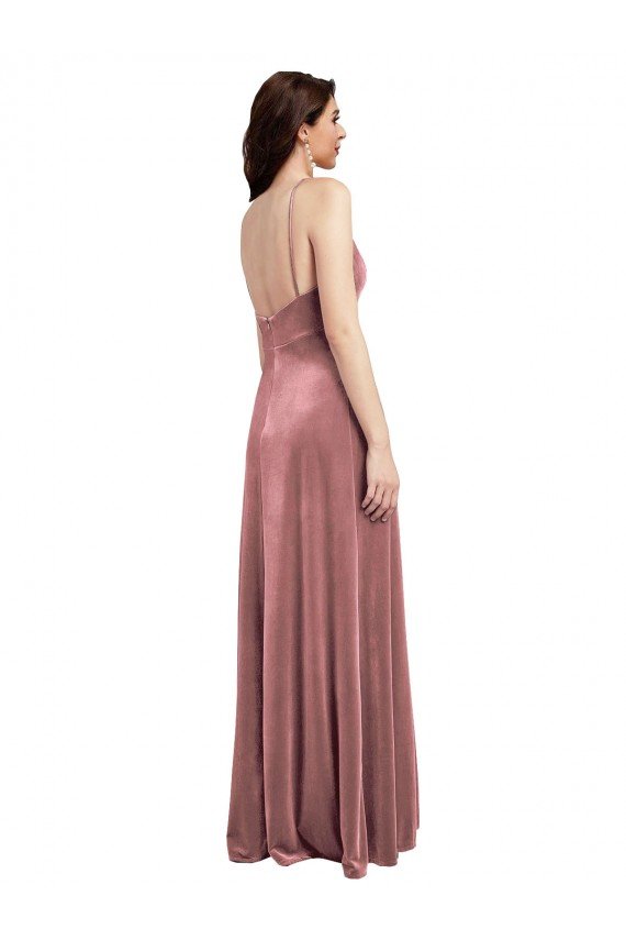 Affordable Low Scoop Back Long V-Neck Formal Velvet Slip Bridesmaid Dress / Prom Dress UK