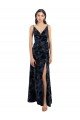 Affordable Floral Velvet Surplice V-Neck Long Bridesmaid Dress with V-Back UK