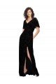 Affordable Split Sleeves V-Neck Floral Velvet Bridesmaid Dress with Front Slit UK