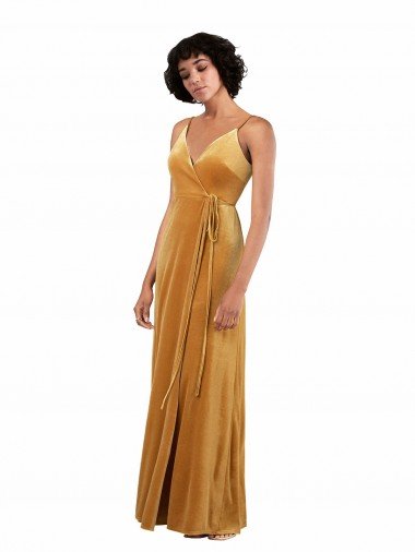 Affordable Romantic Velvet Floor Length Formal Bridesmaid Dress / Prom Dress with Wrap Detail UK