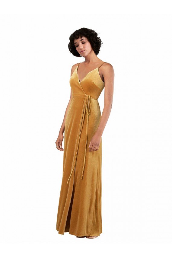 Affordable Romantic Velvet Floor Length Formal Bridesmaid Dress / Prom Dress with Wrap Detail UK