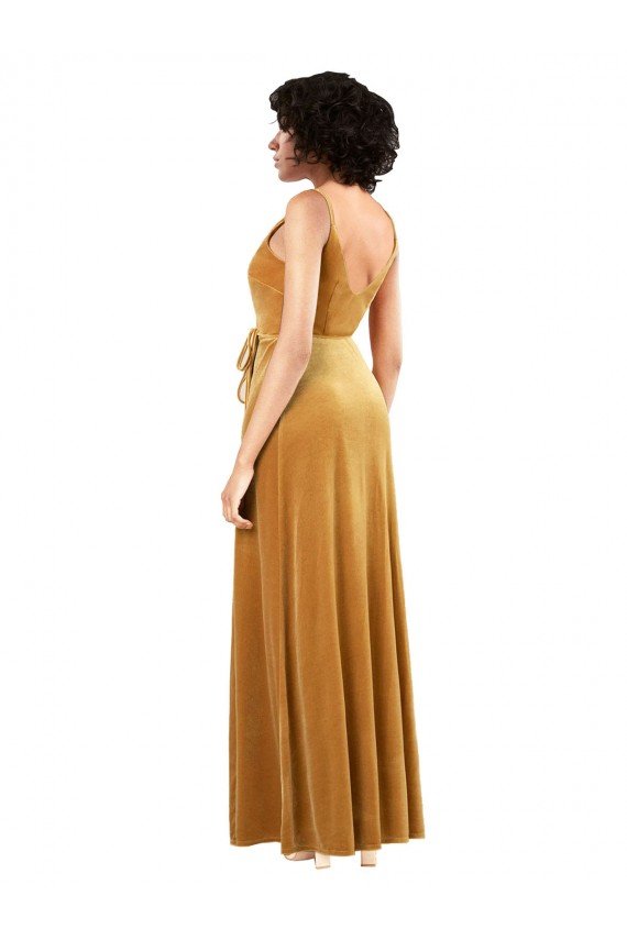 Affordable Romantic Velvet Floor Length Formal Bridesmaid Dress / Prom Dress with Wrap Detail UK