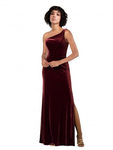 Affordable Formal One Shoulder Floor-Length Velvet Bridesmaid Dress / Prom Dress UK