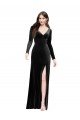 Affordable Long Sleeves Formal Velvet Bridesmaid Dress / Prom Dress with V-Neckline and Thigh Slit UK