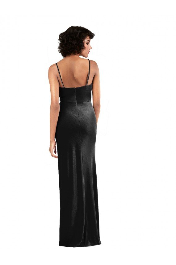 Affordable Modern Floor-Length Formal Velvet Bridesmaid Dress / Prom Dress with Cowl Neck and Spaghetti Straps UK