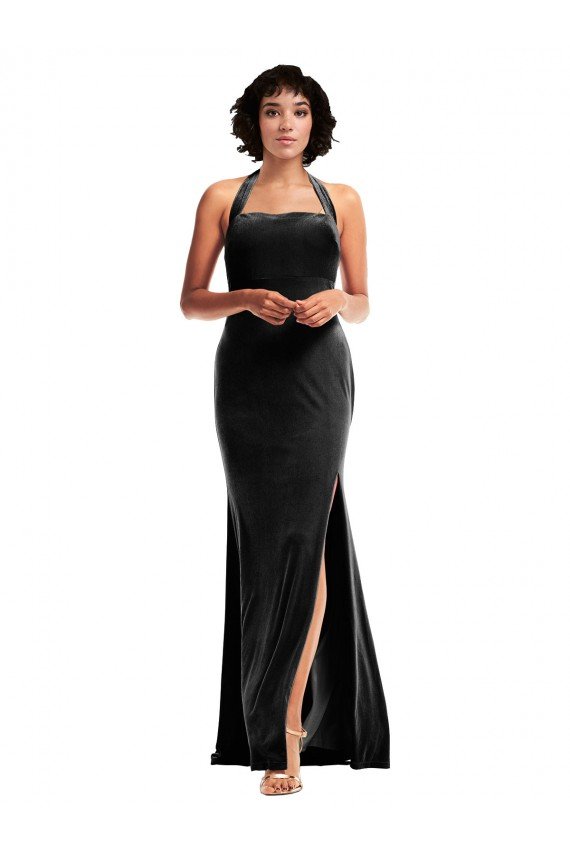 Affordable Empire Waist Formal Stretch Velvet Bridesmaid Dress / Prom Dress with Halter Strap UK
