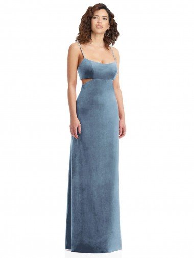 Affordable Spaghetti Strap Long Full Length Formal Velvet Maxi Bridesmaid Dress / Prom Dress UK