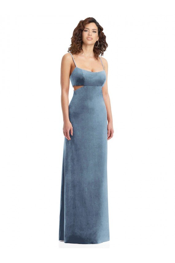 Affordable Spaghetti Strap Long Full Length Formal Velvet Maxi Bridesmaid Dress / Prom Dress UK