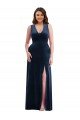 Affordable Deep V-Neck Sleeveless Formal Velvet Maxi Bridesmaid Dress / Prom Dress with Pockets UK