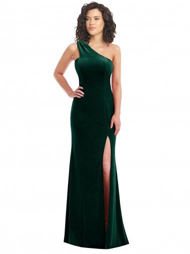 Affordable One Shoulder Velvet Trumpet Bridesmaid Dress / Prom Dress with Front Slit UK