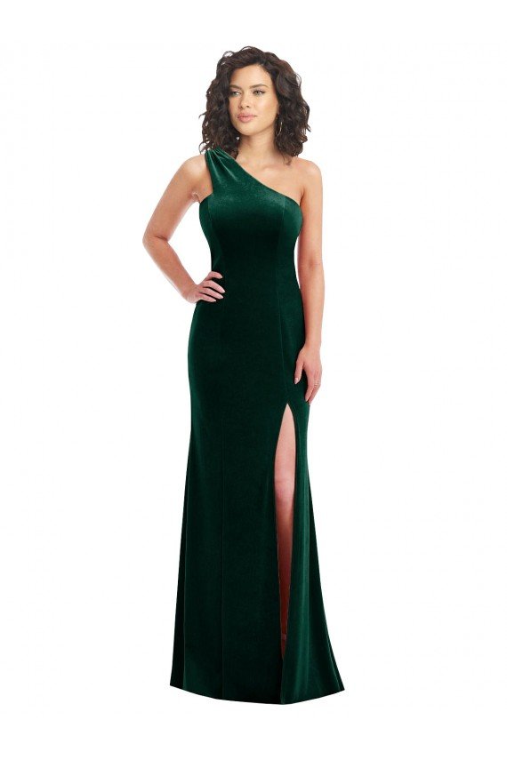 Affordable One Shoulder Velvet Trumpet Bridesmaid Dress / Prom Dress with Front Slit UK