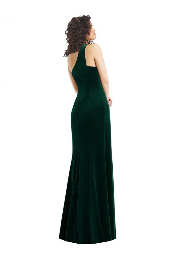 Affordable One Shoulder Velvet Trumpet Bridesmaid Dress / Prom Dress with Front Slit UK