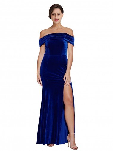 Affordable Full Length Long Formal Velvet Bridesmaid Dress / Prom Dress with Side Split UK