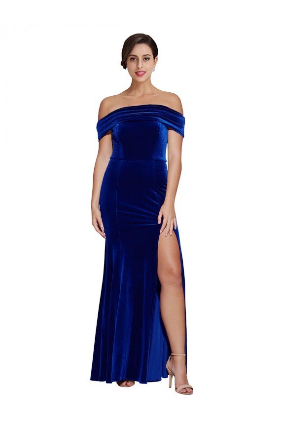 Affordable Full Length Long Formal Velvet Bridesmaid Dress / Prom Dress with Side Split UK