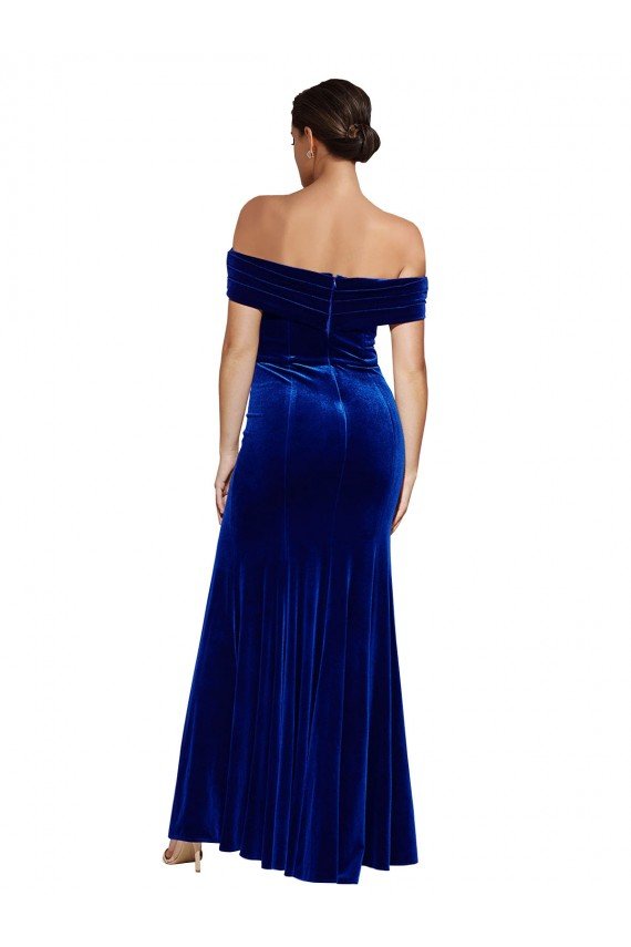 Affordable Full Length Long Formal Velvet Bridesmaid Dress / Prom Dress with Side Split UK