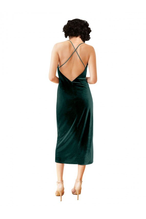 Affordable Midi Cocktail Length Sleek Cowl Neckline Short Formal Velvet Bridesmaid Dress / Prom Dress UK