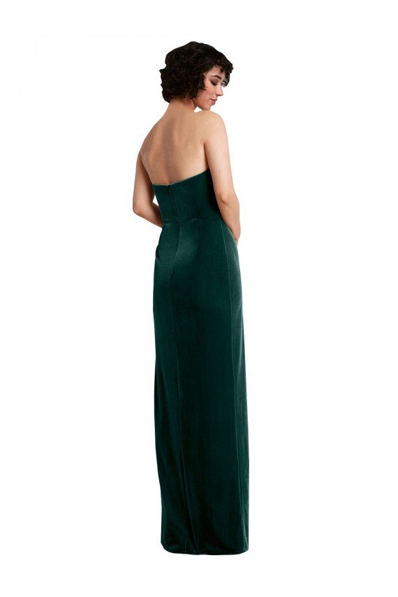 Affordable Scooped Strapless Long Formal Velvet Bridesmaid Dress / Prom Dress with Daring Side Slit UK