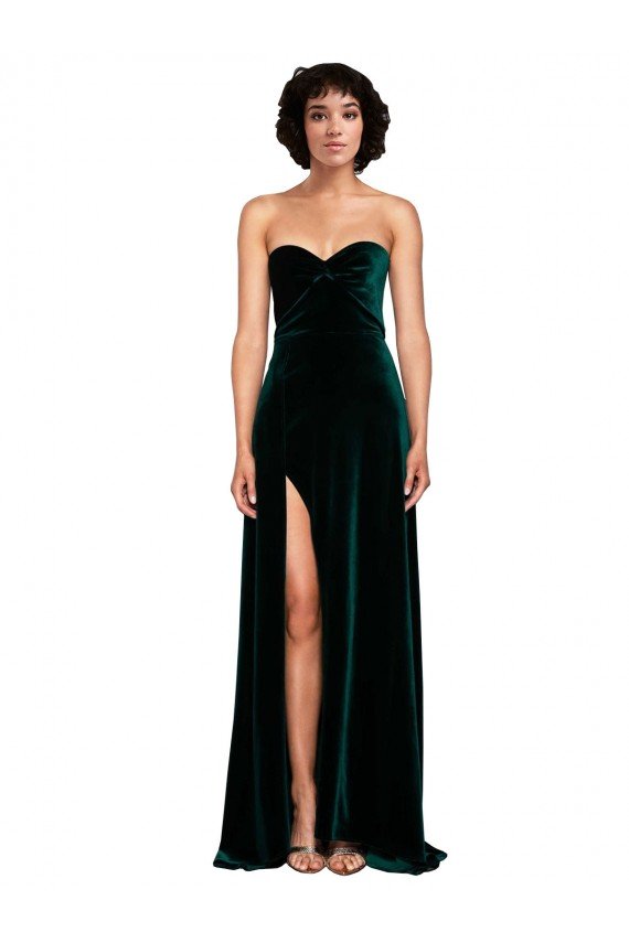 Affordable Sweetheart Fluid Velvet Bridesmaid Dress / Prom Dress with High Split UK